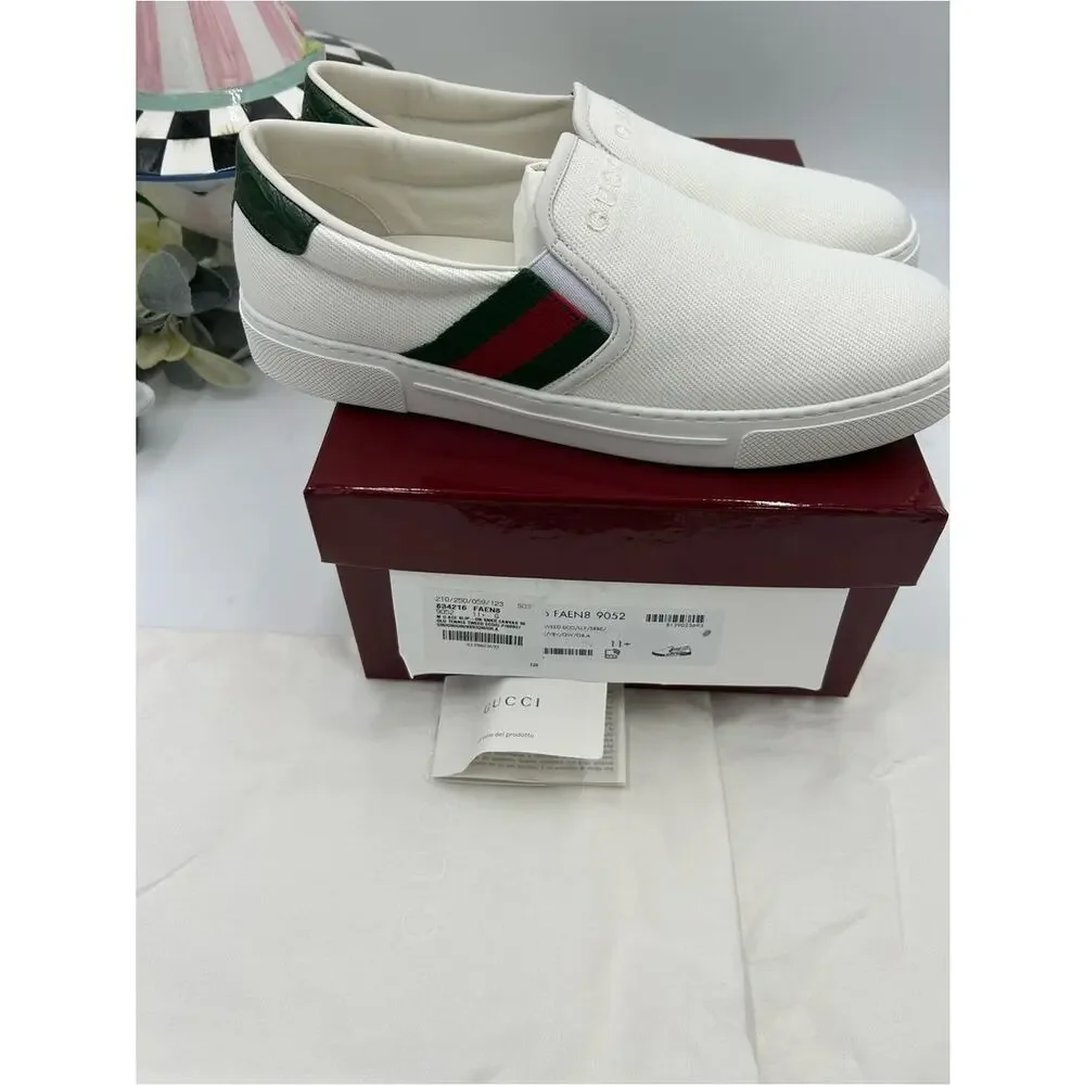 Men's Gucci white canvas ace slip on sneakers size 11.5 fits 12 US made Italy